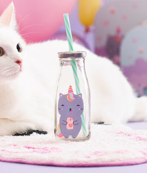 Bottiglia con cannuccia gatto unicorno